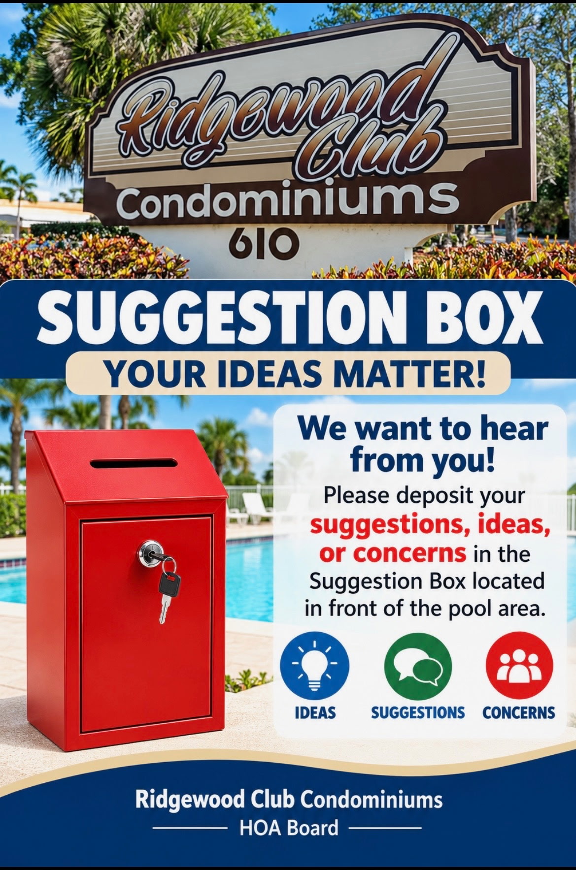 Ridgewood Club Suggestion Box flyer